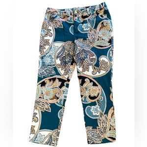 Chicos Ladies 2.5 (34 x 27) Teal Paisley Print Girlfriend Slim Leg Pants